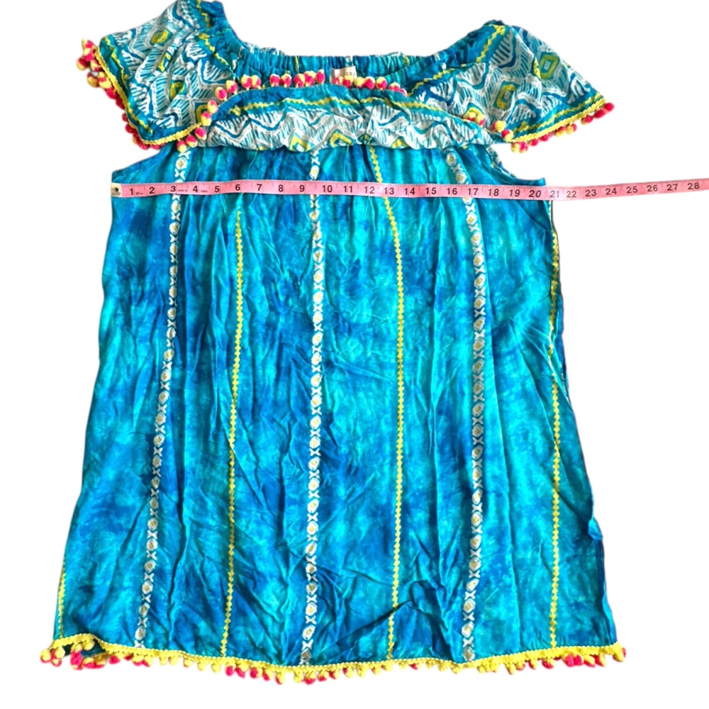 NWT!! Women’s Turquoise Blue Boho Dress with Pom Pom Trim - Picture 6 of 12